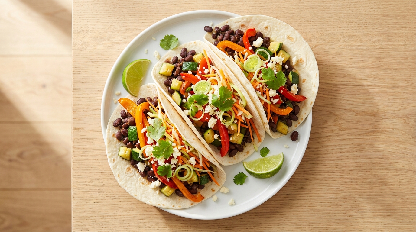 Mexicaanse courgette-paprika taco's met zwarte bonen en rauwkost
