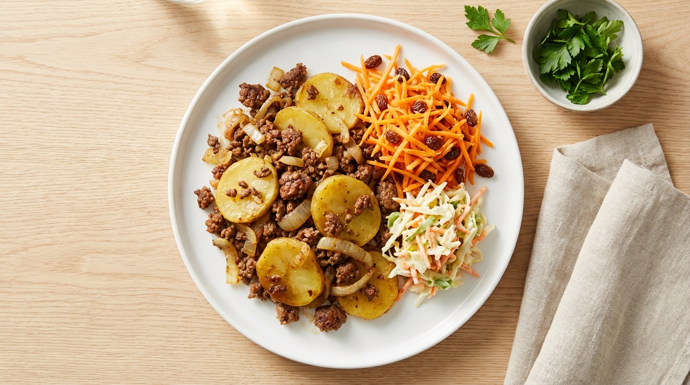 Hollands rundergehakt met aardappelovenschaal en rauwkost