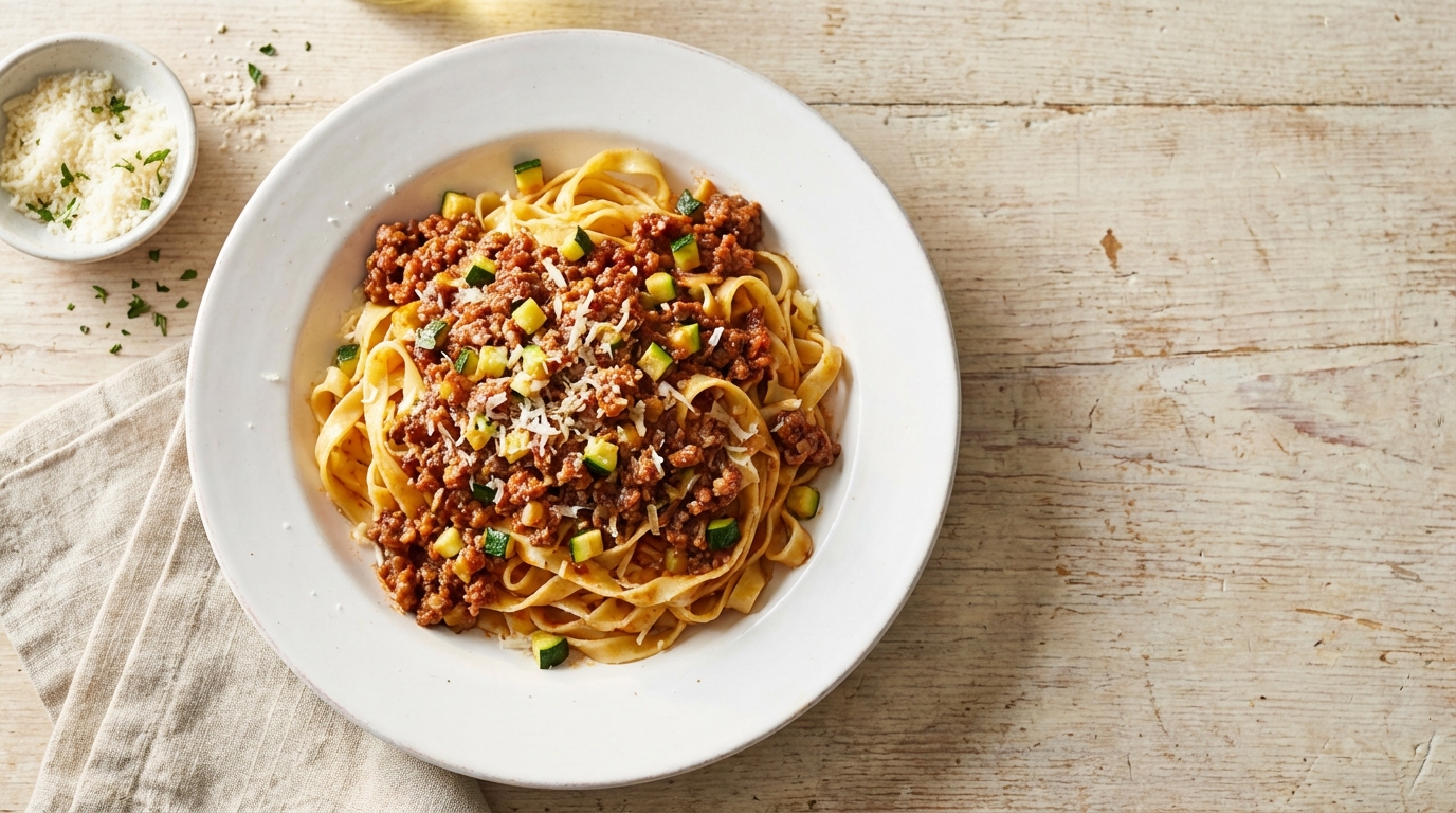 Italiaanse rundergehakt bolognese met tagliatelle en courgette