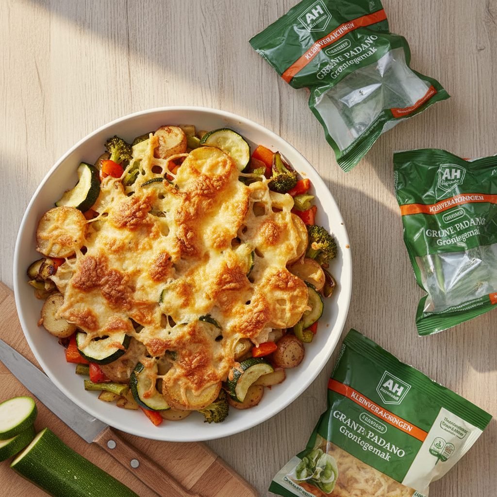 Aardappel-groenteovenschotel met kaas en courgette