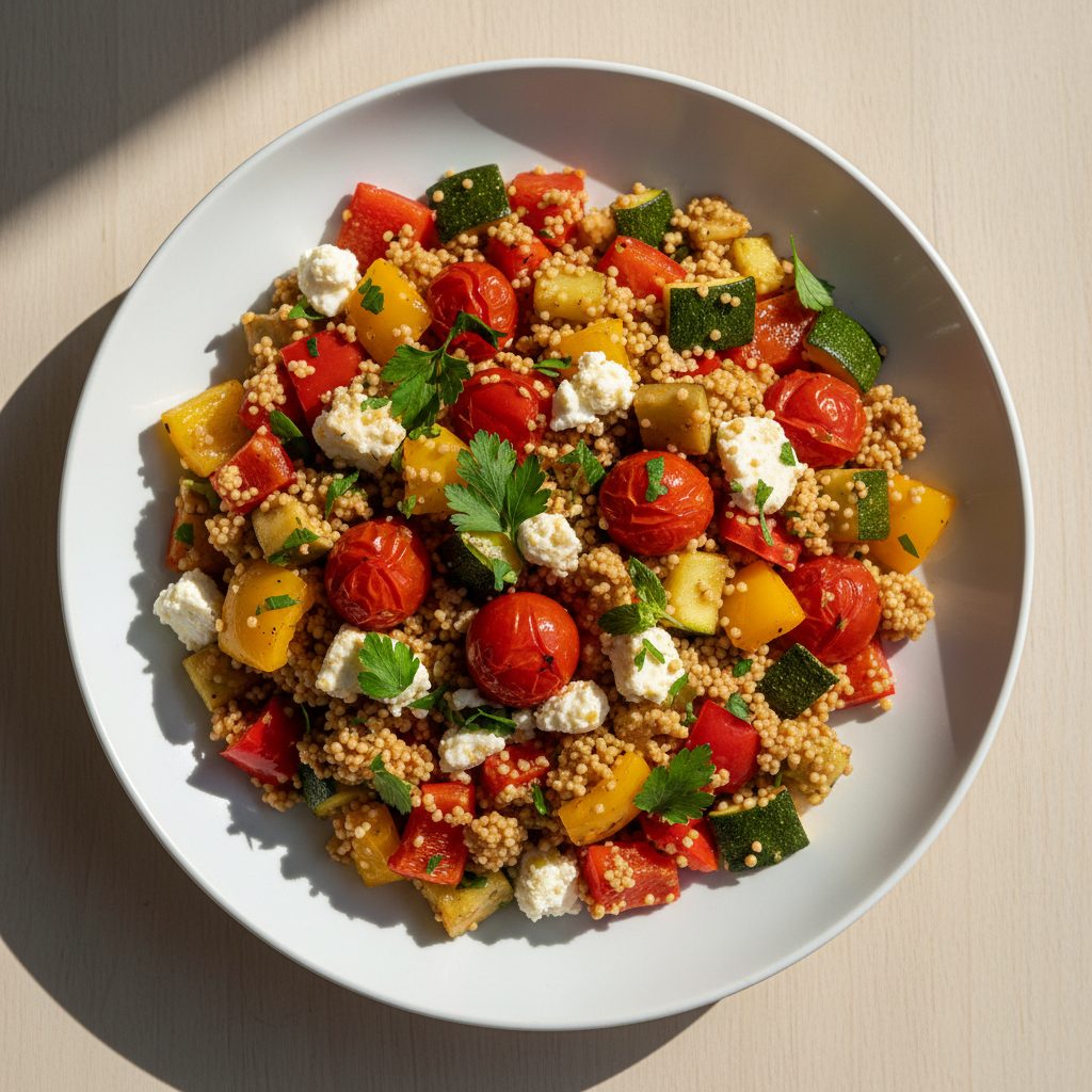 Eenpans couscous met geroosterde groenten en feta