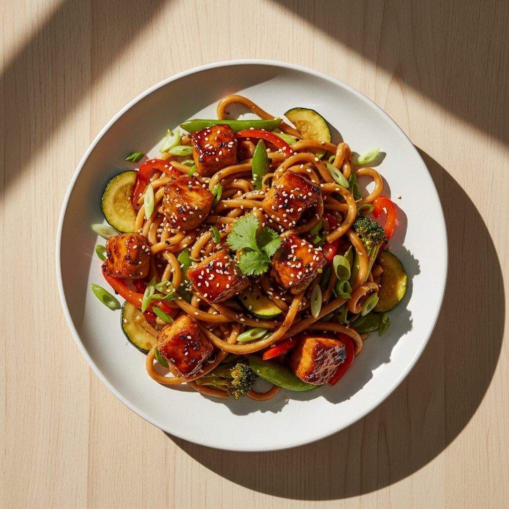 Kip teriyaki met Oosterse wokgroenten en noedels