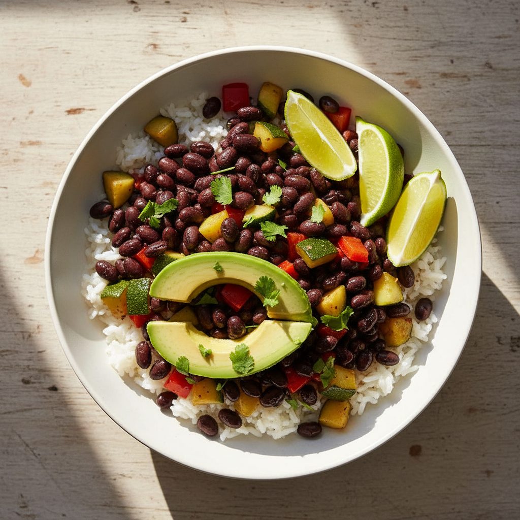 Mexicaanse bonenbowl met courgette, avocado en limoen