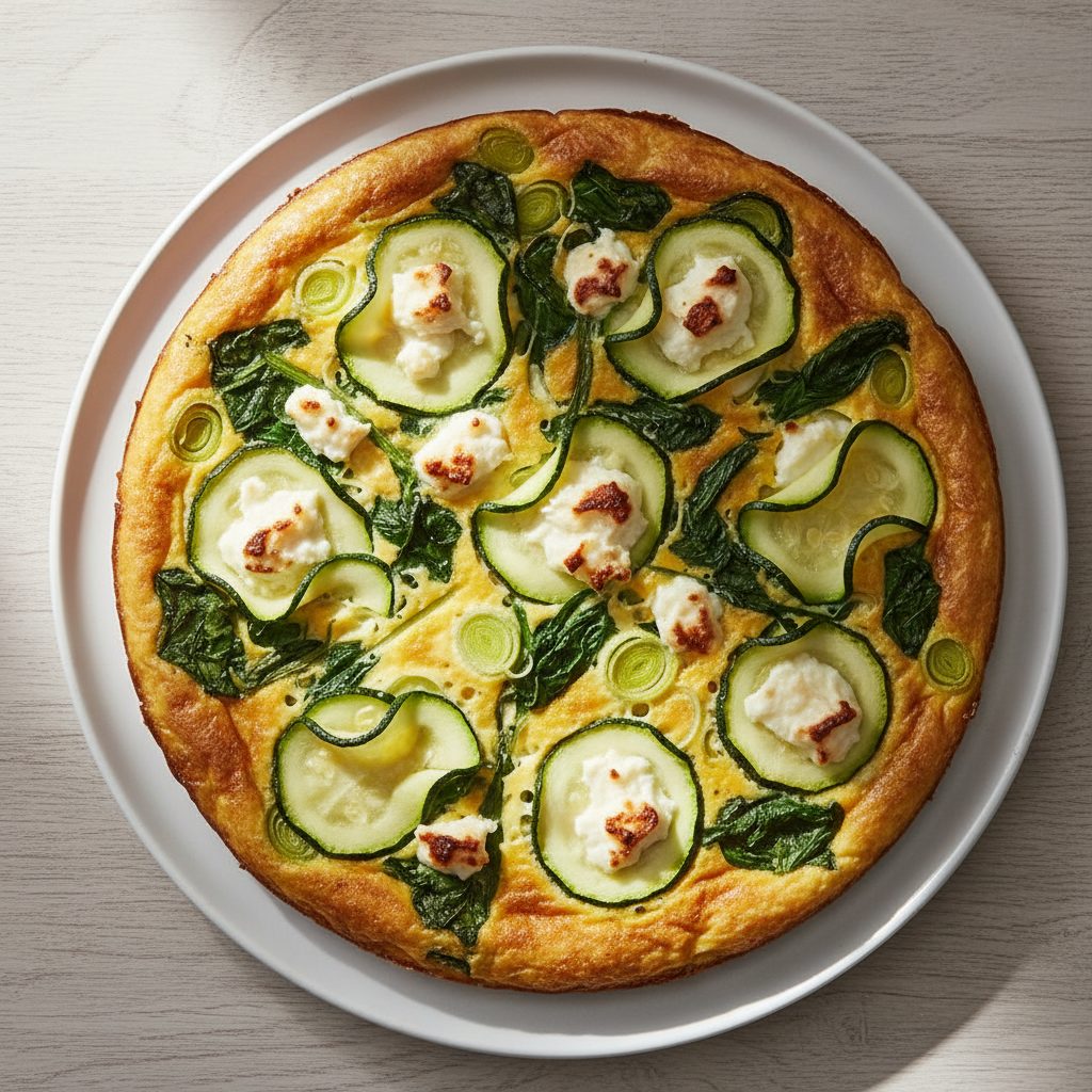 Feestelijke Paas-frittata met lenteprei, spinazie en geitenkaas