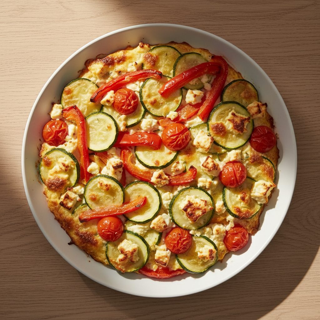 Ovenschotel met courgette, paprika en feta