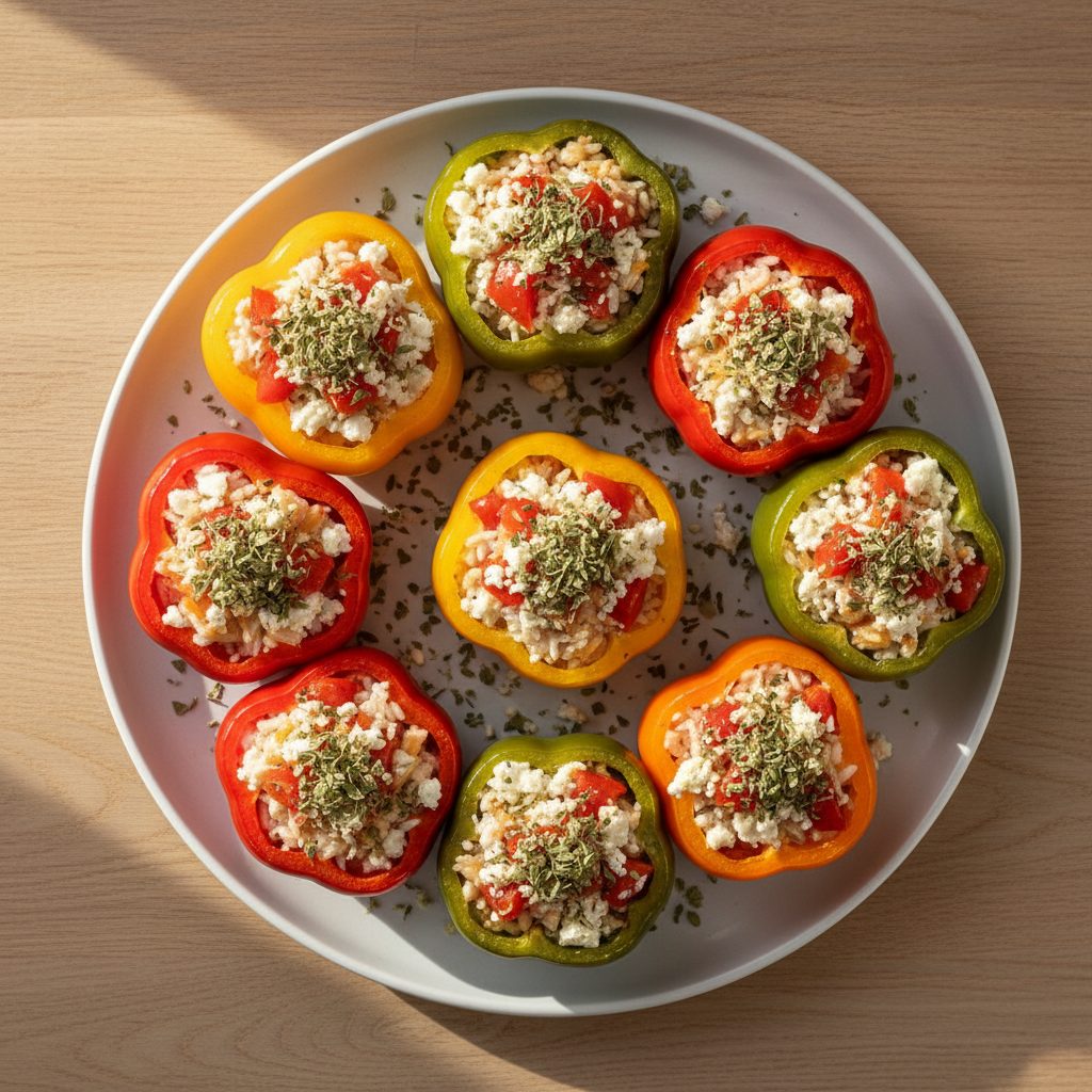 Griekse gevulde paprika's met feta, tomaat en oregano