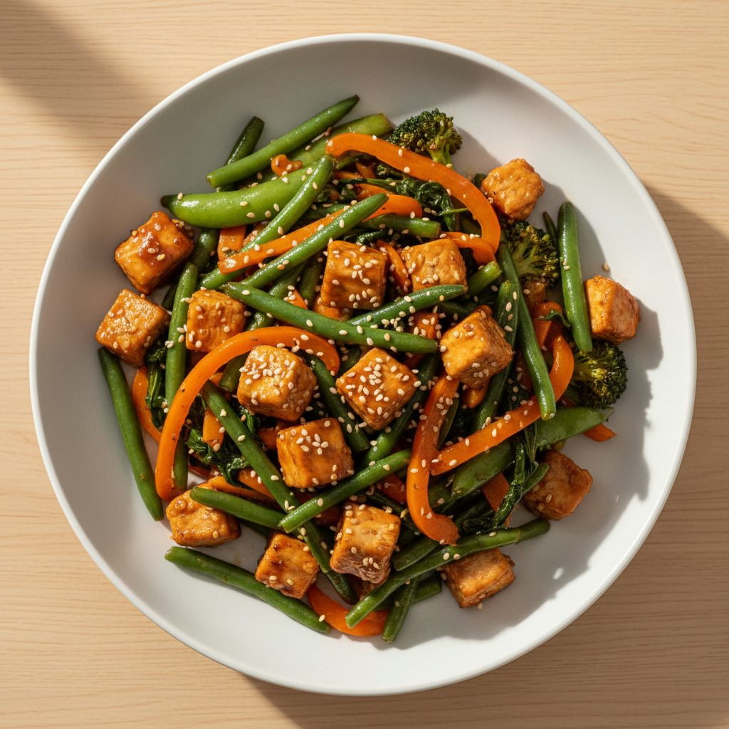 Kip-teriyakiwok met sperziebonen en oranje paprika