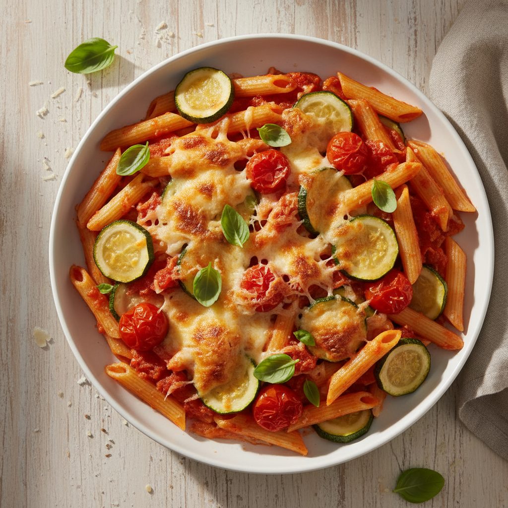 Ovenpasta met courgette, tomaat en mozzarella