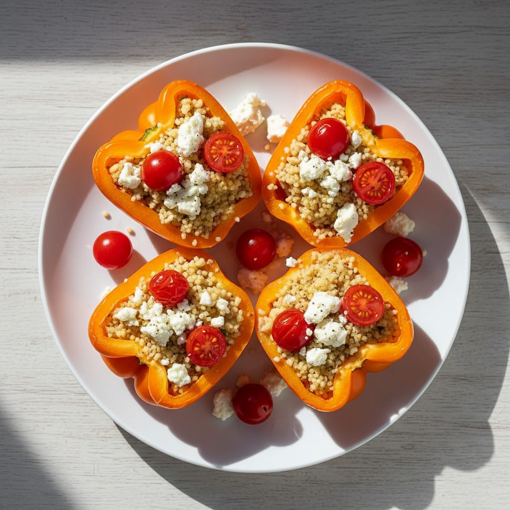 Griekse gevulde paprika's met couscous en feta