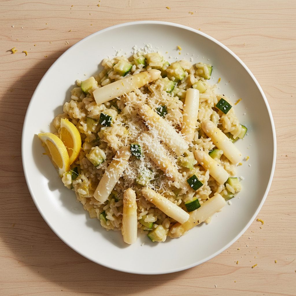 Romige asperge-risotto met citroen en Grana Padano