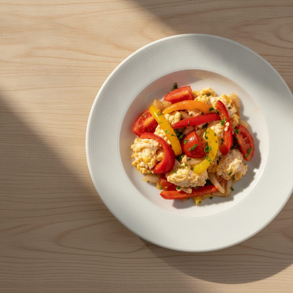 Turkse menemen met paprika en tomaat
