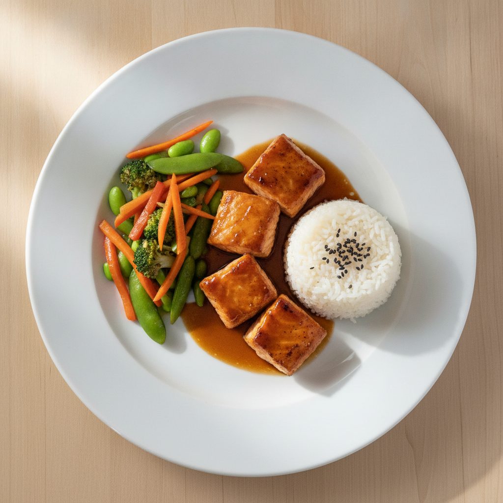 Japanse teriyaki-zalm met rijst en wokgroente