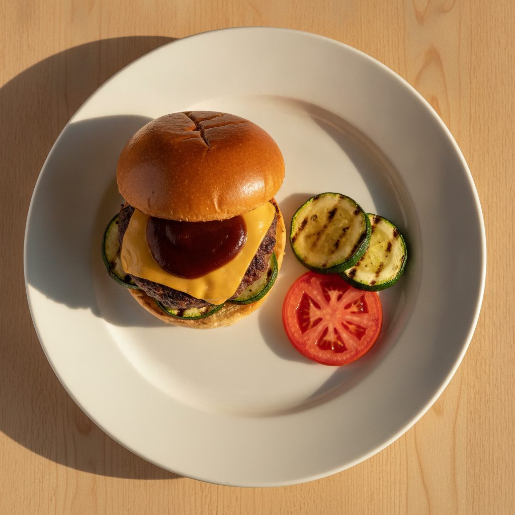 Amerikaanse BBQ-burgers met gegrilde courgette