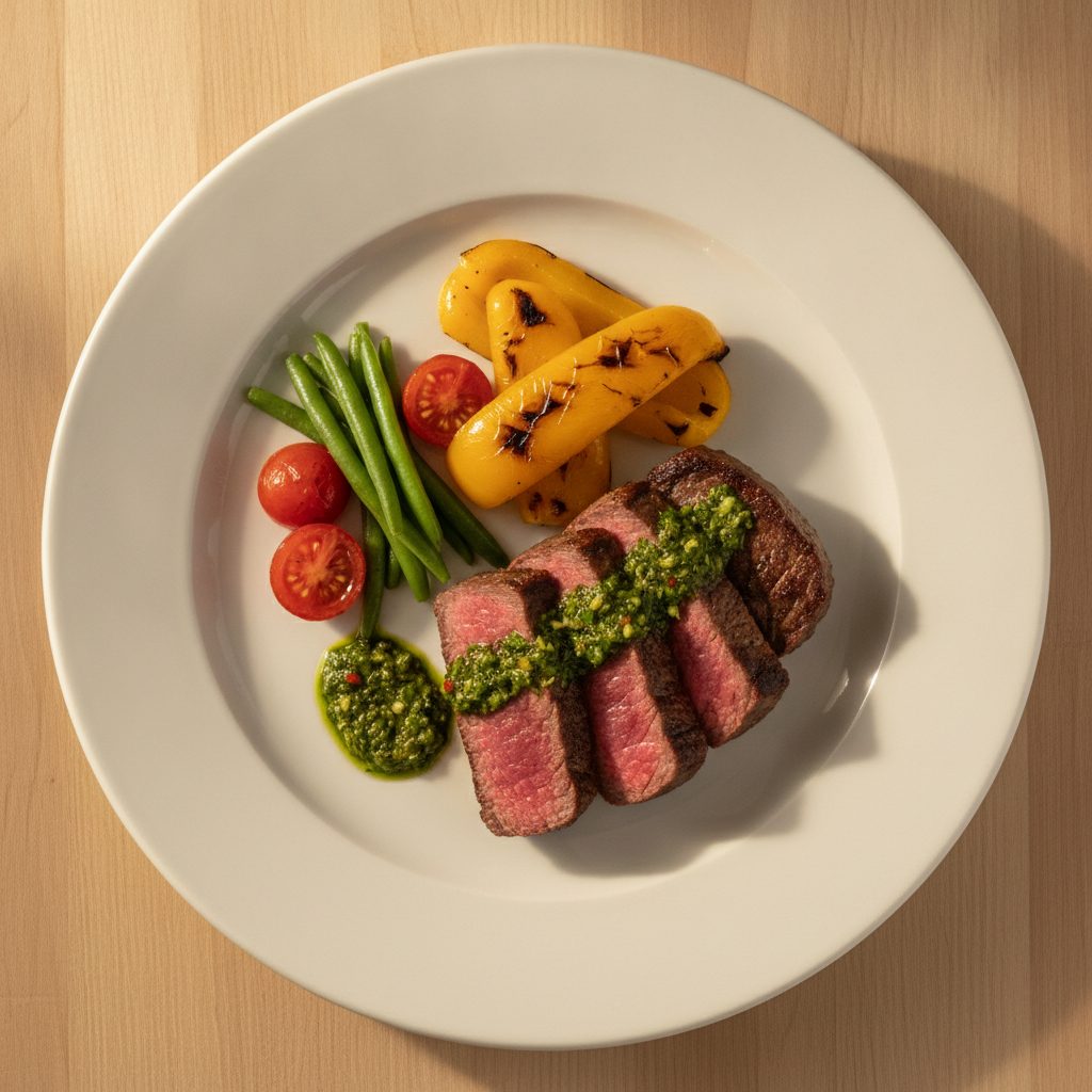 Argentijnse biefstuk met chimichurri en gegrilde paprika