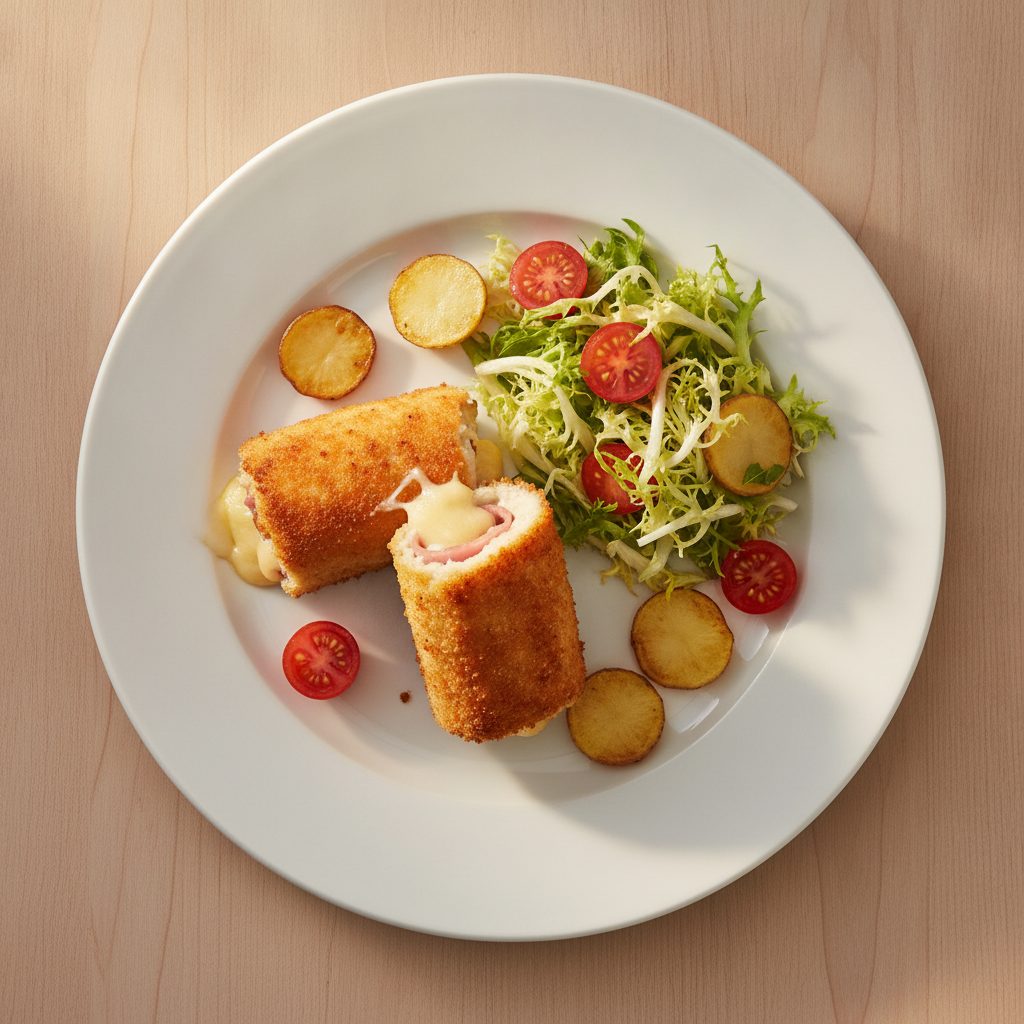 Kip cordon bleu uit de oven met frisse andijviesalade